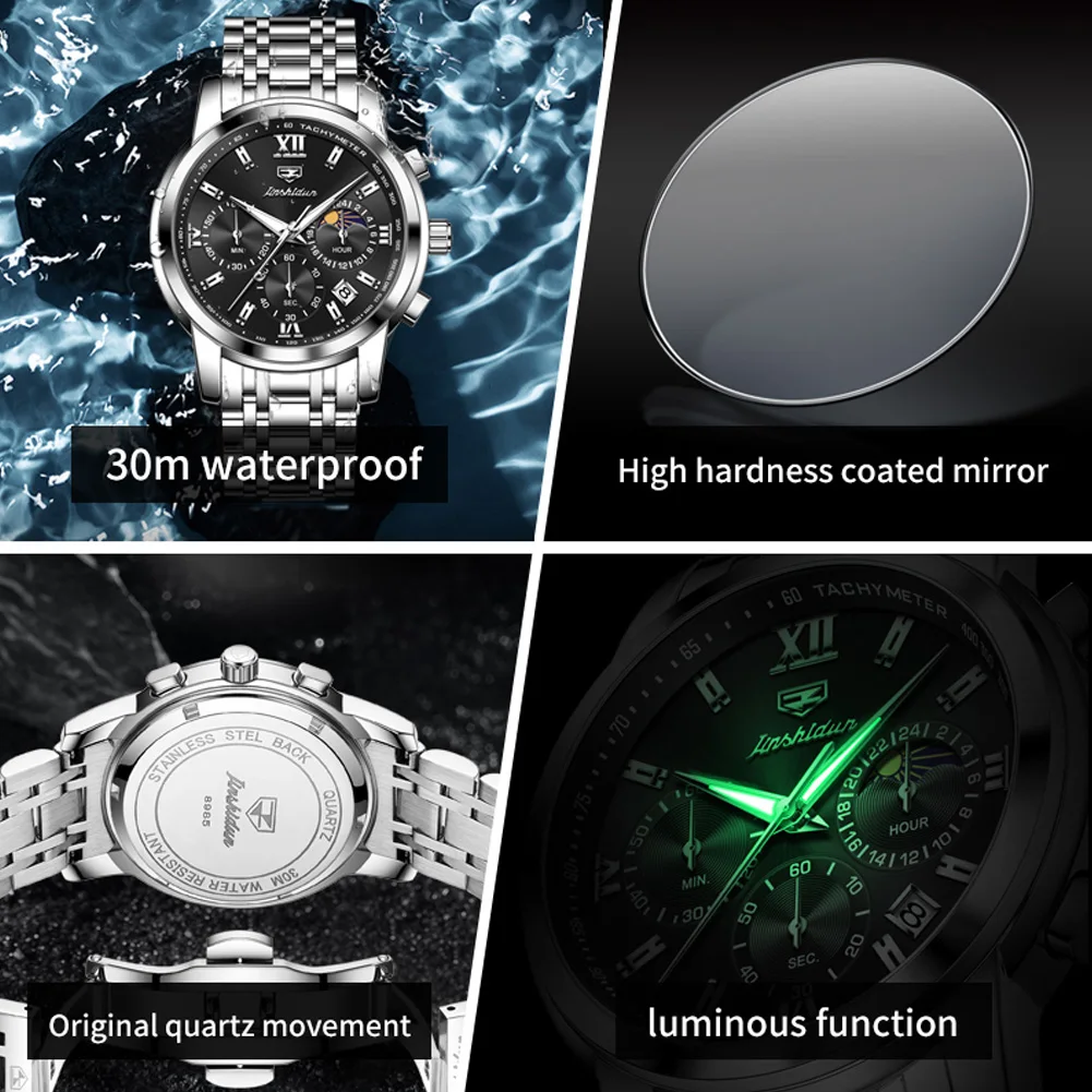 jsdun 8985 men watch business steel date chronograph top luxury moonphase waterproof luminous men's original quartz watch JSDUN 8985 Men Watch Business Steel Date Chronograph Top Luxury Moonphase Waterproof Luminous Men's Original Quartz Watch 5