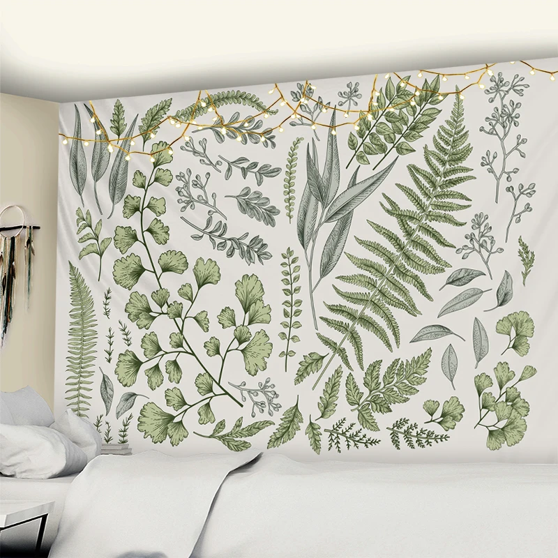 Floral And Green Plants Tapestry Wall Hanging Fern Leaves Boho Nature Landscape Aesthetic Room Home Decor tapestry decor