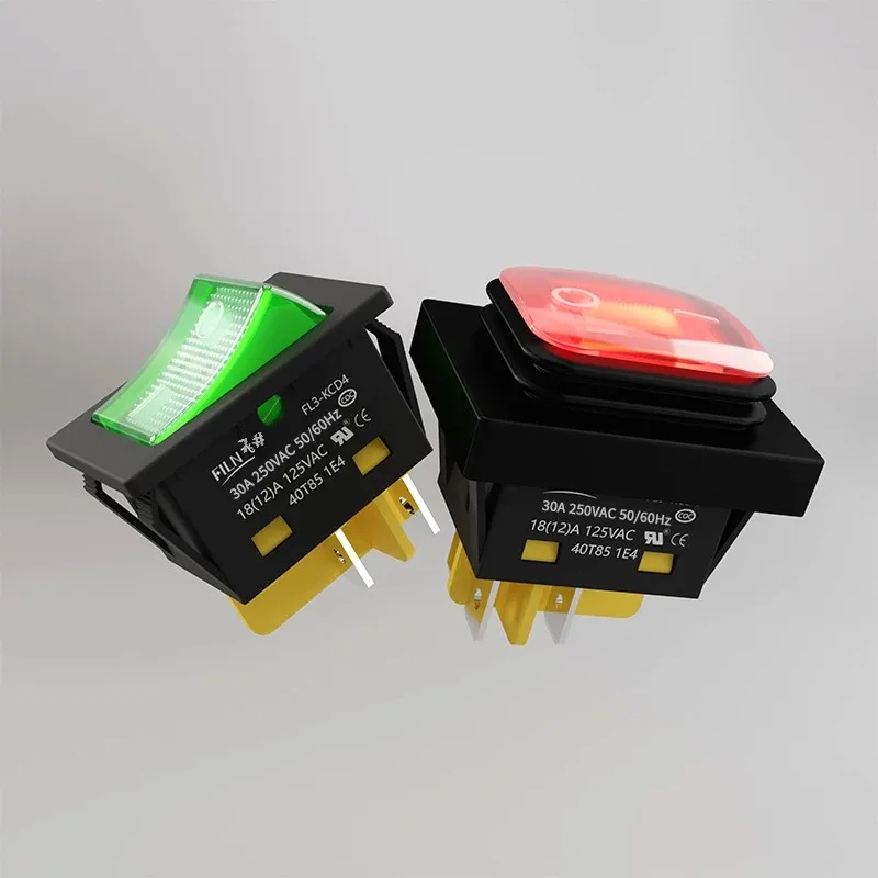 Toggle Switch FILN 30A/250V Heavy Duty 4 pin DPST IP67 Sealed Waterproof T85 Auto Boat Marine Toggle Rocker Switch with LED 12V 220V 30x22