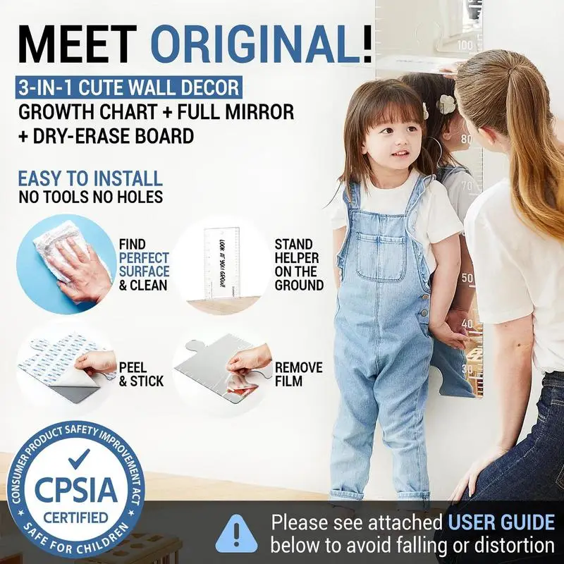 Children height measuring chart Kids Growth Chart Height Measuring Mirror Puzzle Wall Decal Boy Girl Child Development Chart Mirrored Growth Puzzle Pieces