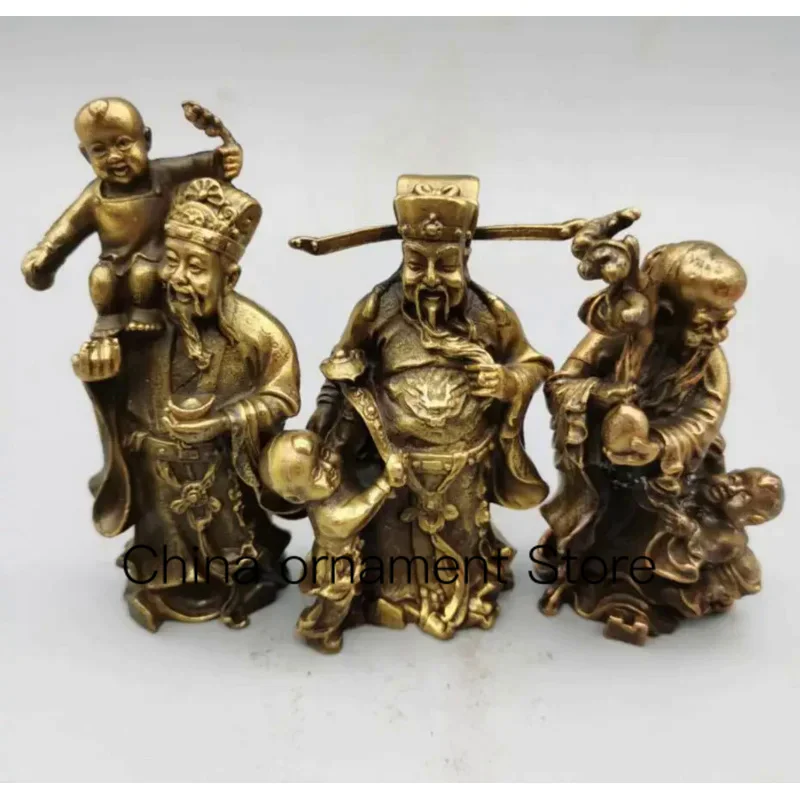 

China brass Fu lu shou small crafts statue A set