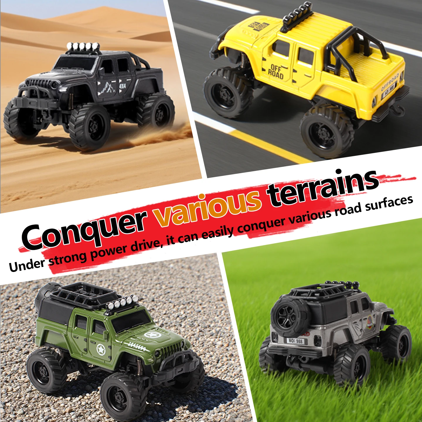 Vue de dessus du Crawler Buggy RC 4x4 Tout Terrain avec Pont en Bois Argenté montrant ses suspensions.
