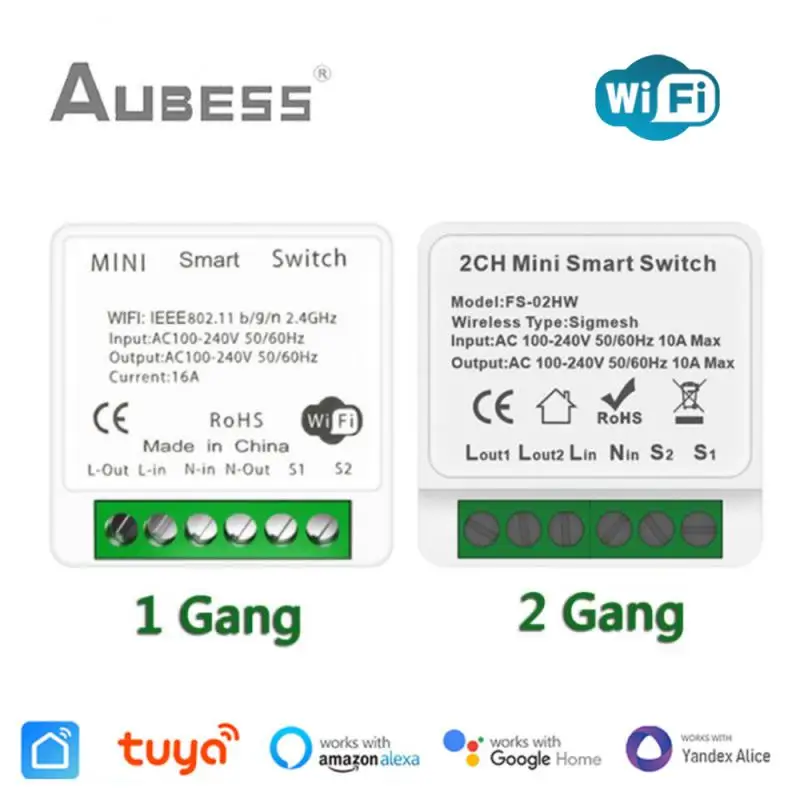 

Tuya 16A 1 / 2 Gang Mini Wifi Switch Smart Life APP DIY 2 Channels Relay 2 Way Control Work with Yandex Alice Alexa Google Home