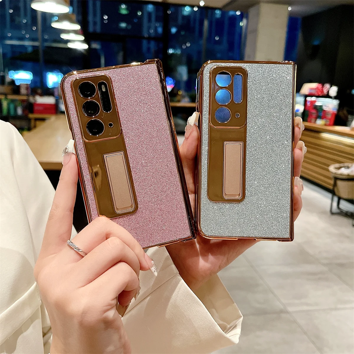 Luxury Plating Bling Glitter Phone Case For OPPO Find N Hard PC Leather Shockproof Full Package Hinge Protection Cover For FindN