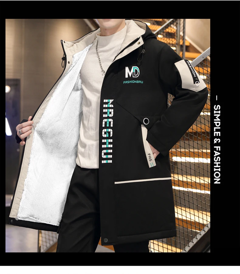 Lässige Herren-Fleecejacken mit Kapuze 2026 Herbst Winter Mittellange Verdickte Plüsch-Mäntel Jugendliche Oberbekleidung Winddichte Parkas – Detail 11