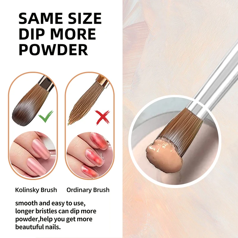 Prue Kolinsky Acrylic Nail Brush Oval Round Head Spliced Wood Handle Professional Salon Quality for Acrylic Powder Size 8-20# 4