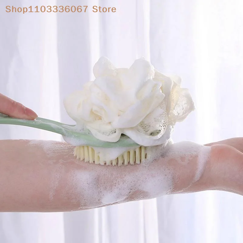 【B】Spazzola da bagno morbida con setole e luffa per donne e uomini - Spazzola da doccia curva con manico lungo per il lavaggio di corpo, viso e spa - immagine 5