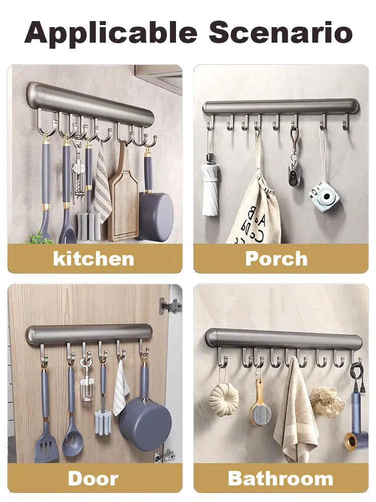 30-50cm Wall Mounted Kitchen Hook Rack Aluminum Cabinet Storage Kitchen Utensils Rack Spoon Shovel Movable Hook Hardware Access images - 6