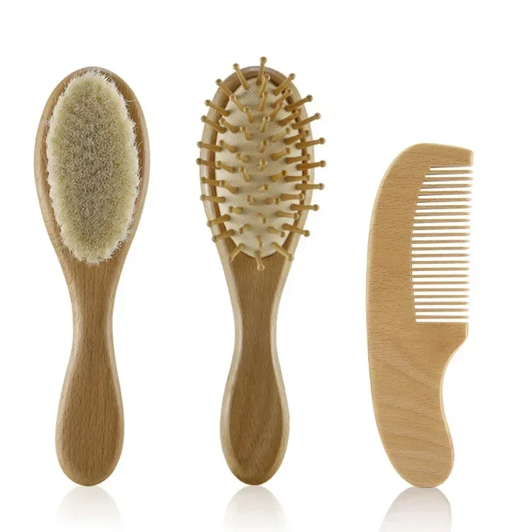 Newborn Baby Wooden Brush Natural Wool Comb Hair Brush Infant Head Massager Portable Bath Comb for Kids