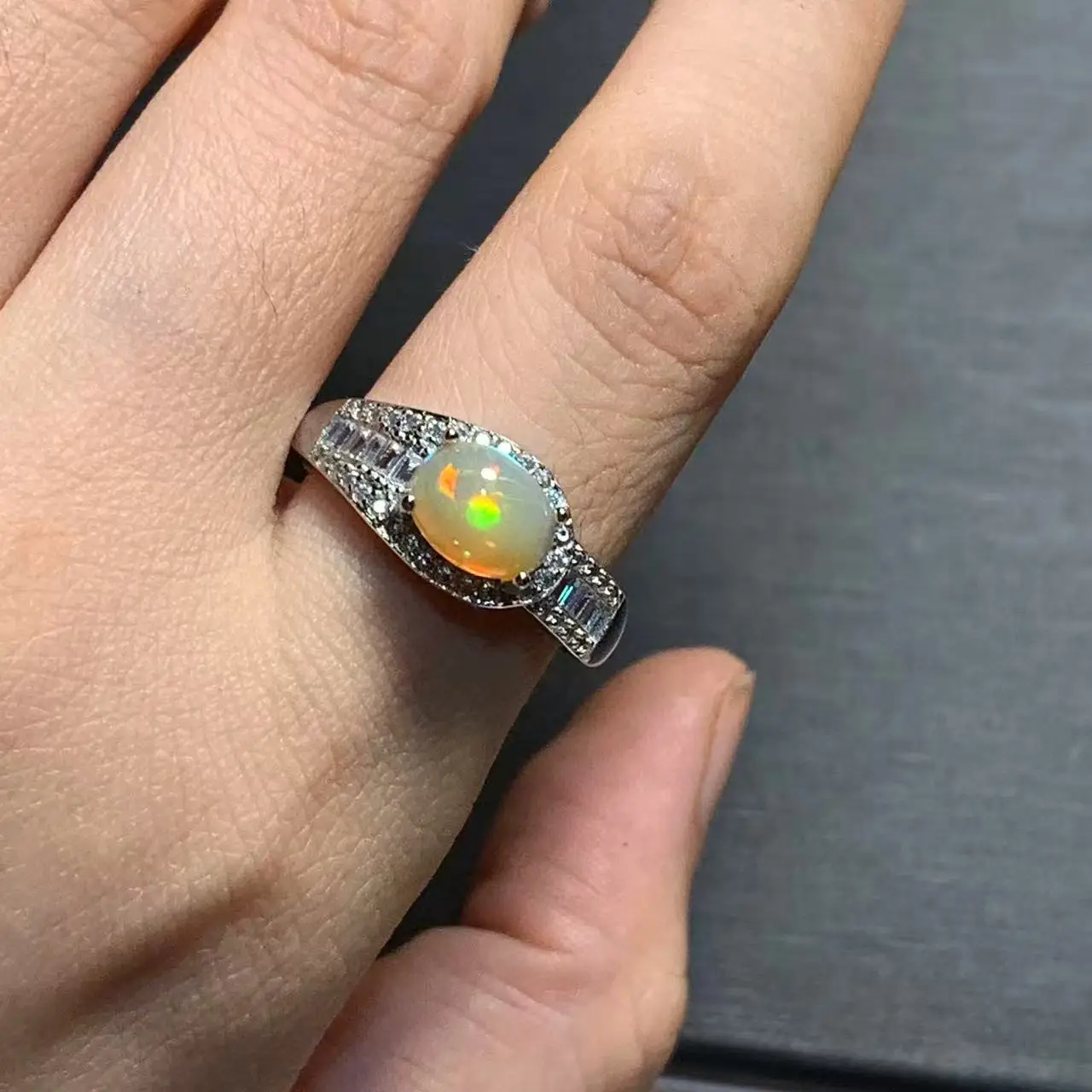 MM Natural Opal Ring Adjustable Female Ring Jewelry for Women Gift Wholesale High Quality Vintage Fine