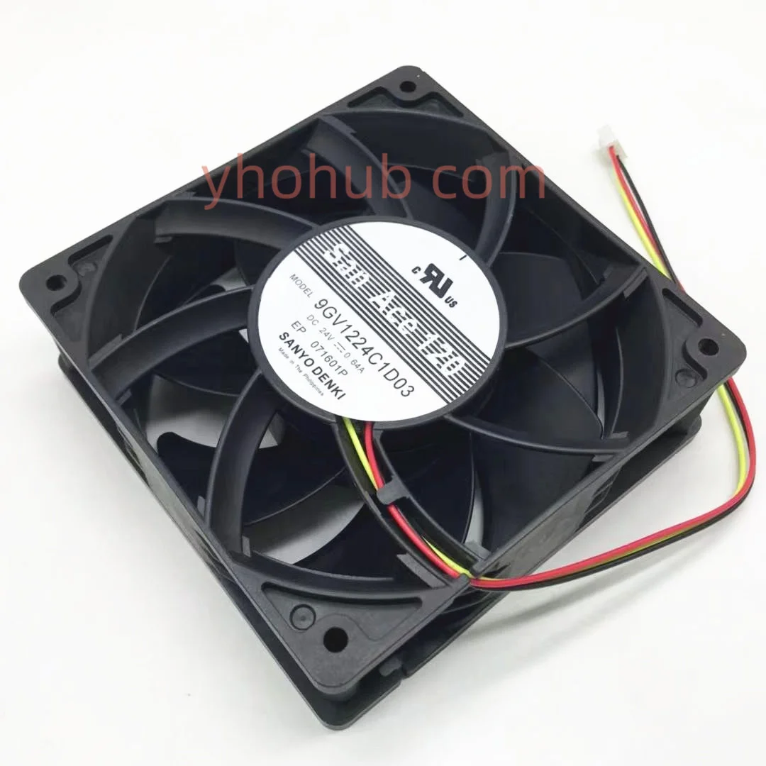 

3-проводной охлаждающий вентилятор для сервера Sanyo Denki 9GV1224C1D03 DC 24V 0.64A 120x120x38 мм