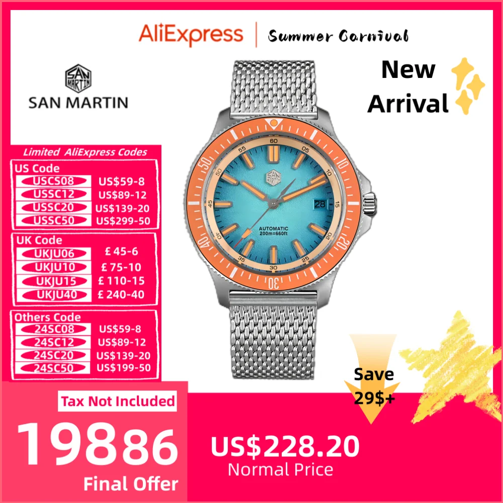 San Martin Original 40mm NH35 Men Mechanical Watch 3H Date AR Sapphire Crystal 20Bar Dive Relogio Luxo Masculino Fashion SN0118