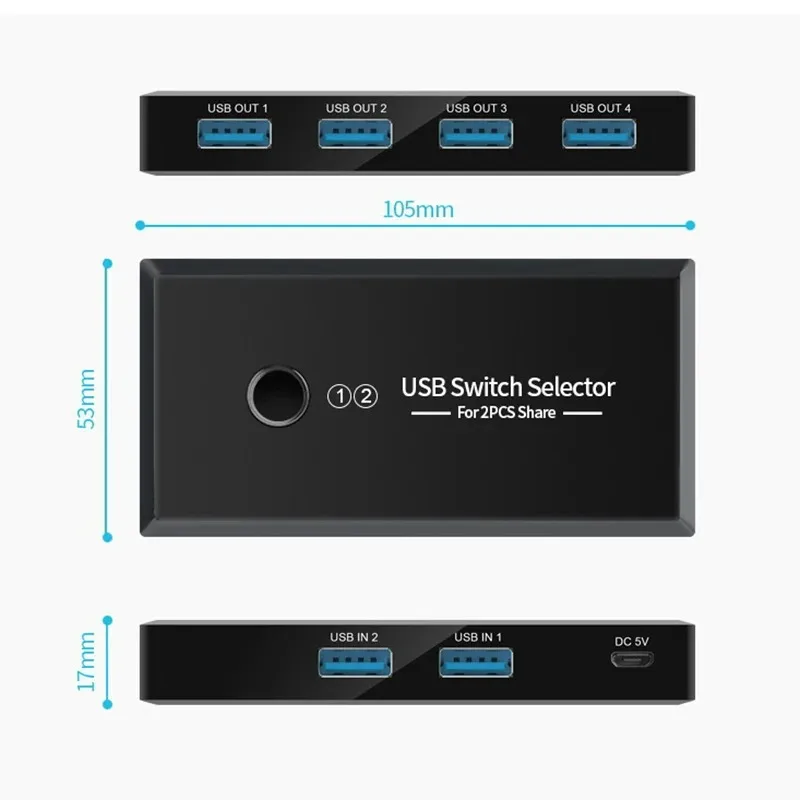 USB Sharing Switch for Multiple Devices - 4-Port USB Selector for Easy Device Management