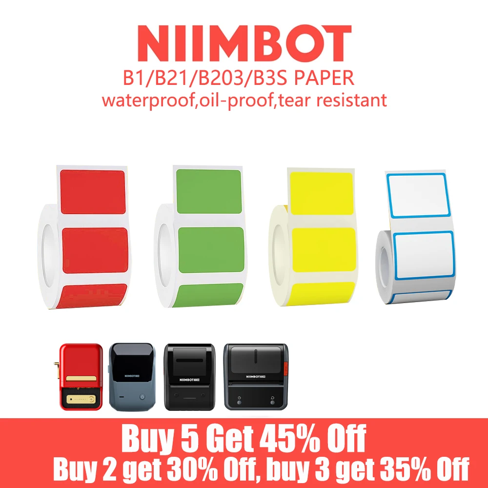 NiiMBOT B1/B21/B203/ B3s carta termica per etichette a colori abbigliamento impermeabile etichetta adesiva per etichette autoadesiva ufficio delle materie prime