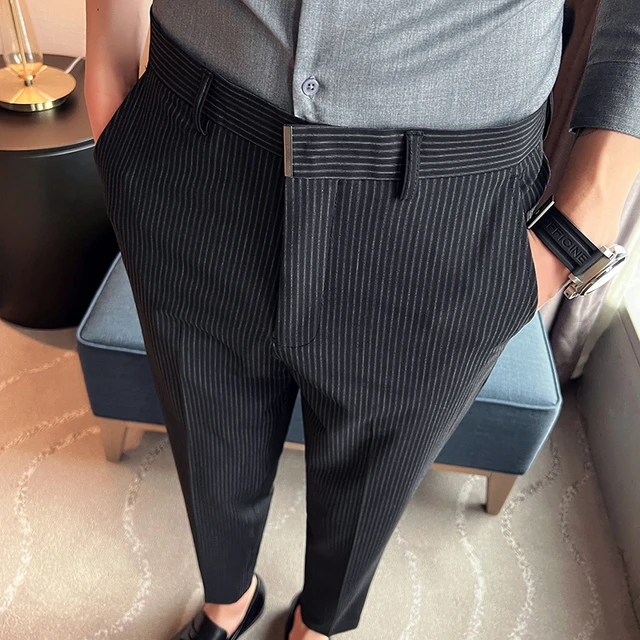 Stripe Formal Trousers In Navy Phoenix Fit Rim