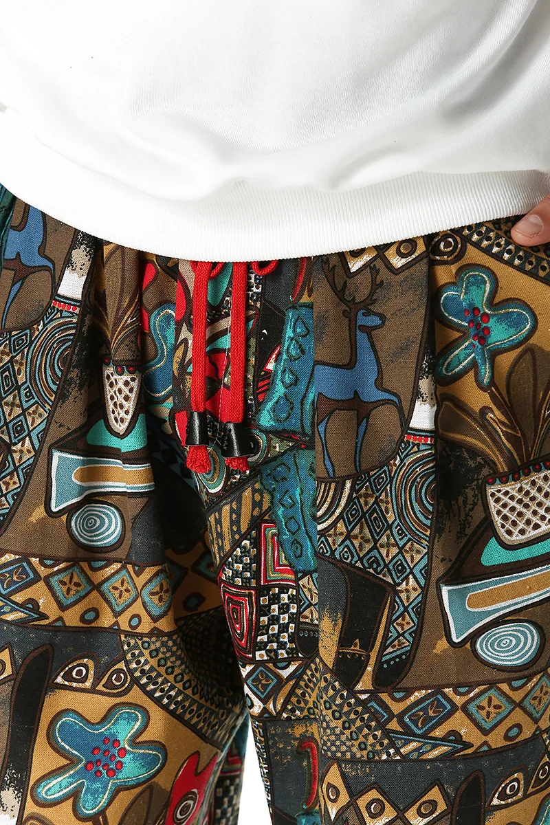 Linen Pants Men Cotton Pants Men Harem Pants Men Jogger Sweatpants Fashion Traditional Nation Print Cotton Linen Joggers Pants Men Hip Hop Harem Trousers Mens Hippie Casual Streetwear Sweatpants