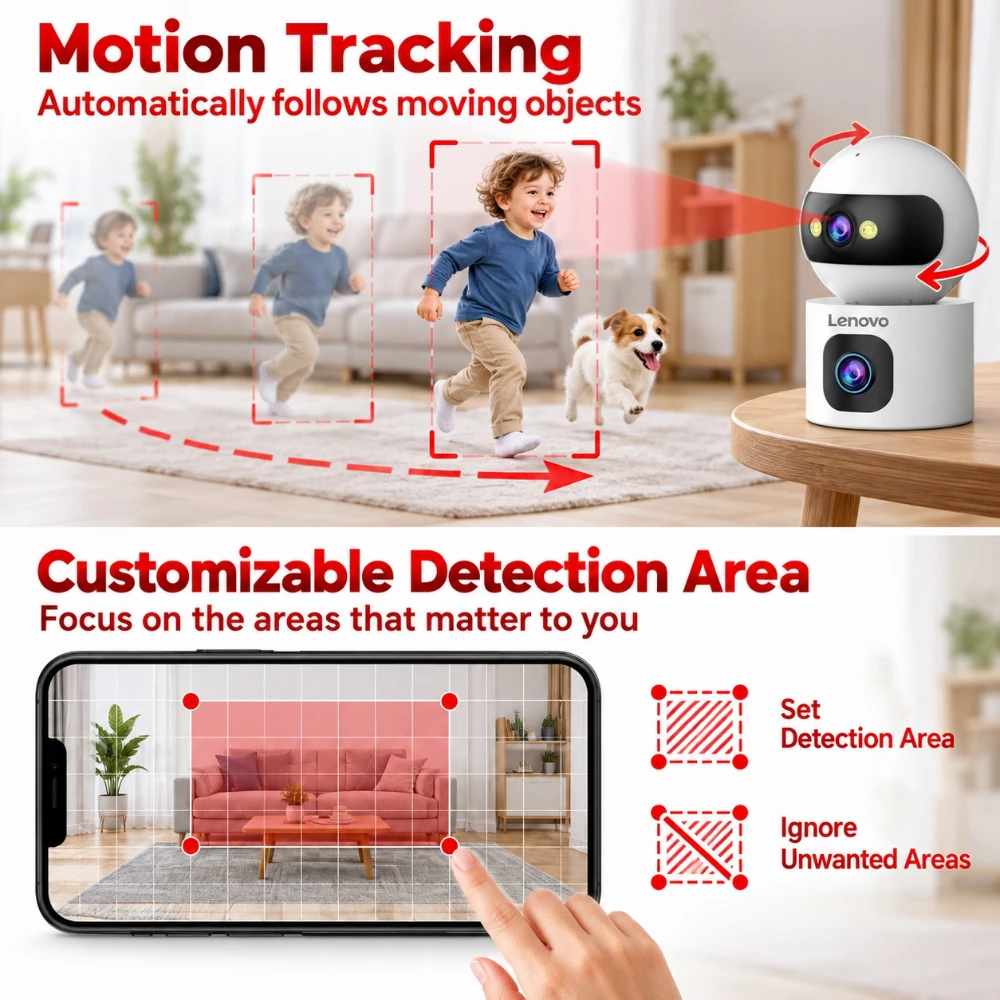 Lenovo 8MP 5G WiFi IP Camera Dual Lens With Adjustable Bracket Auto Tracking Indoor Wireless Surveillance Cameras Baby Monitor