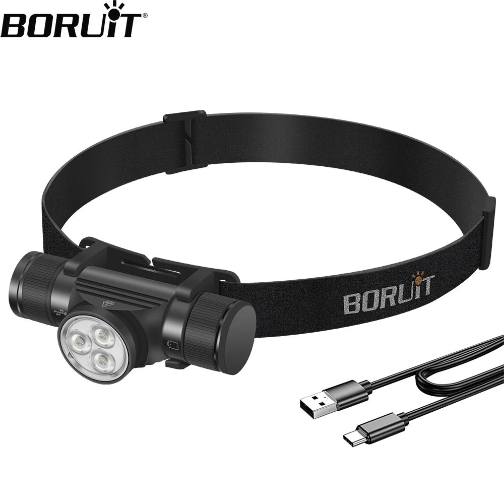 BORUiT HP330 Powerful LED Headlamp Type-C Rechargesble 18650 Headlight Waterproof Camping Fishing Head Torch Emergency Lantern