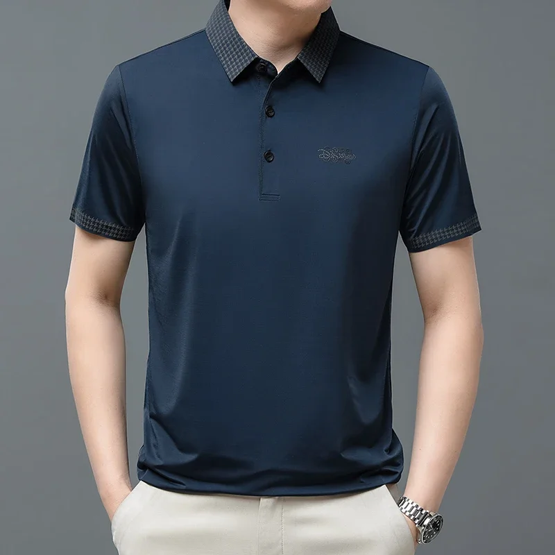 반팔 폴로 셔츠, 비즈니스 캐주얼 단색 하이 퀄리티 라펠, 남성 상의, 데일리 티셔츠