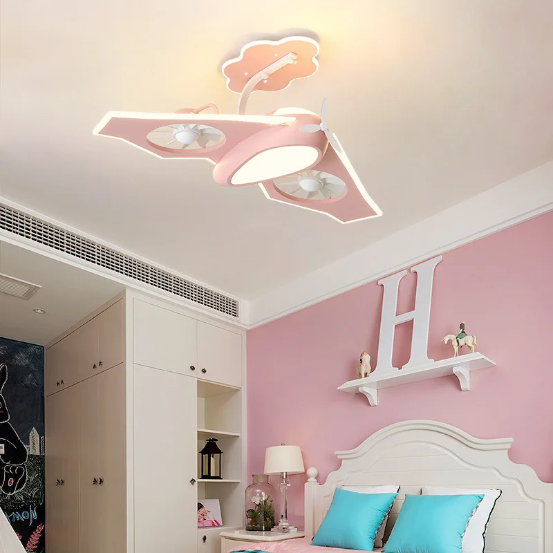 Ventilador de techo con luz Led para niños y niñas, lámpara de helicóptero  con Control remoto, azul, rosa, amarillo - AliExpress