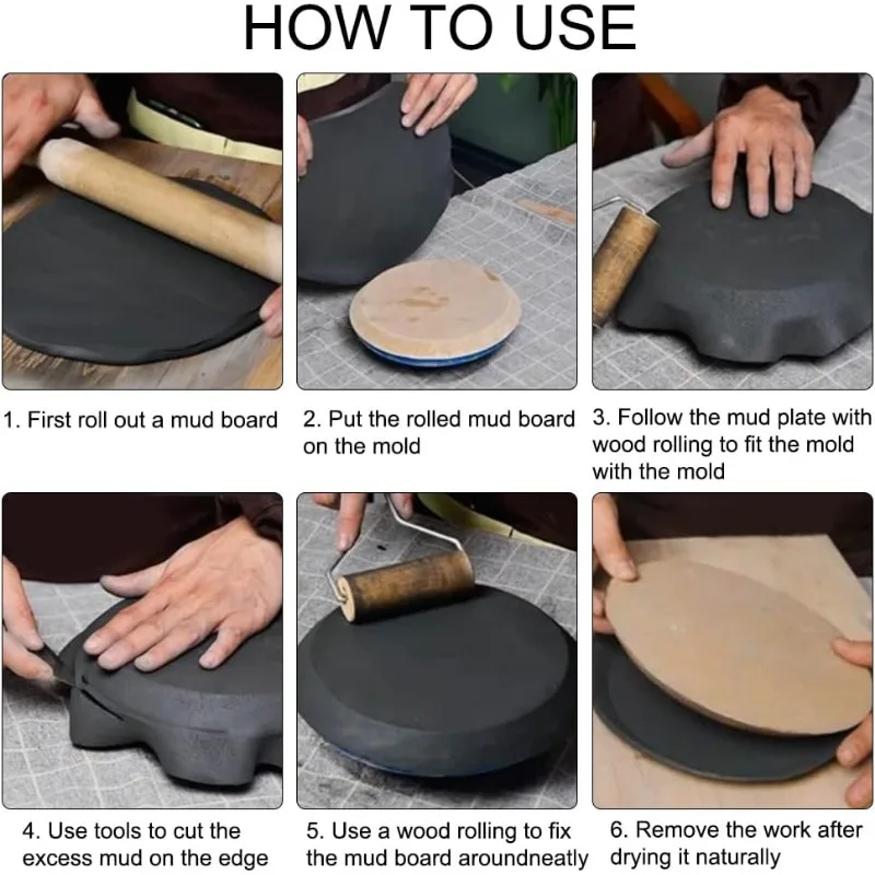 Silicone Mold 1pc Round Pottery Tools Ceramic Plate Forming Mold Tan Wooden Density Plate Printing Blank Stripping Mud