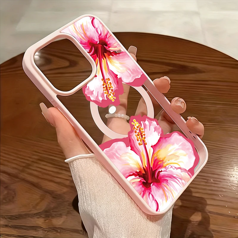 Watercolor Hibiscus Flower Print Magnetic Phone Case Cover