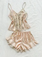 2-piece V-neck random print sexy casual shorts Pajama Set  Women's Sleepwear Loungewear - Image 3