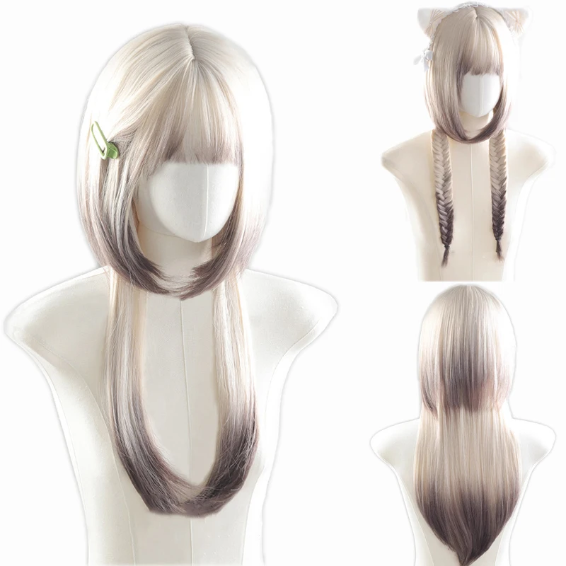 Synthetic Black Blue Wolf Tail Wig Jellyfish Mullet Head Personalized  Long Straight Summer Half-tied Wolf Tail Cos Wig