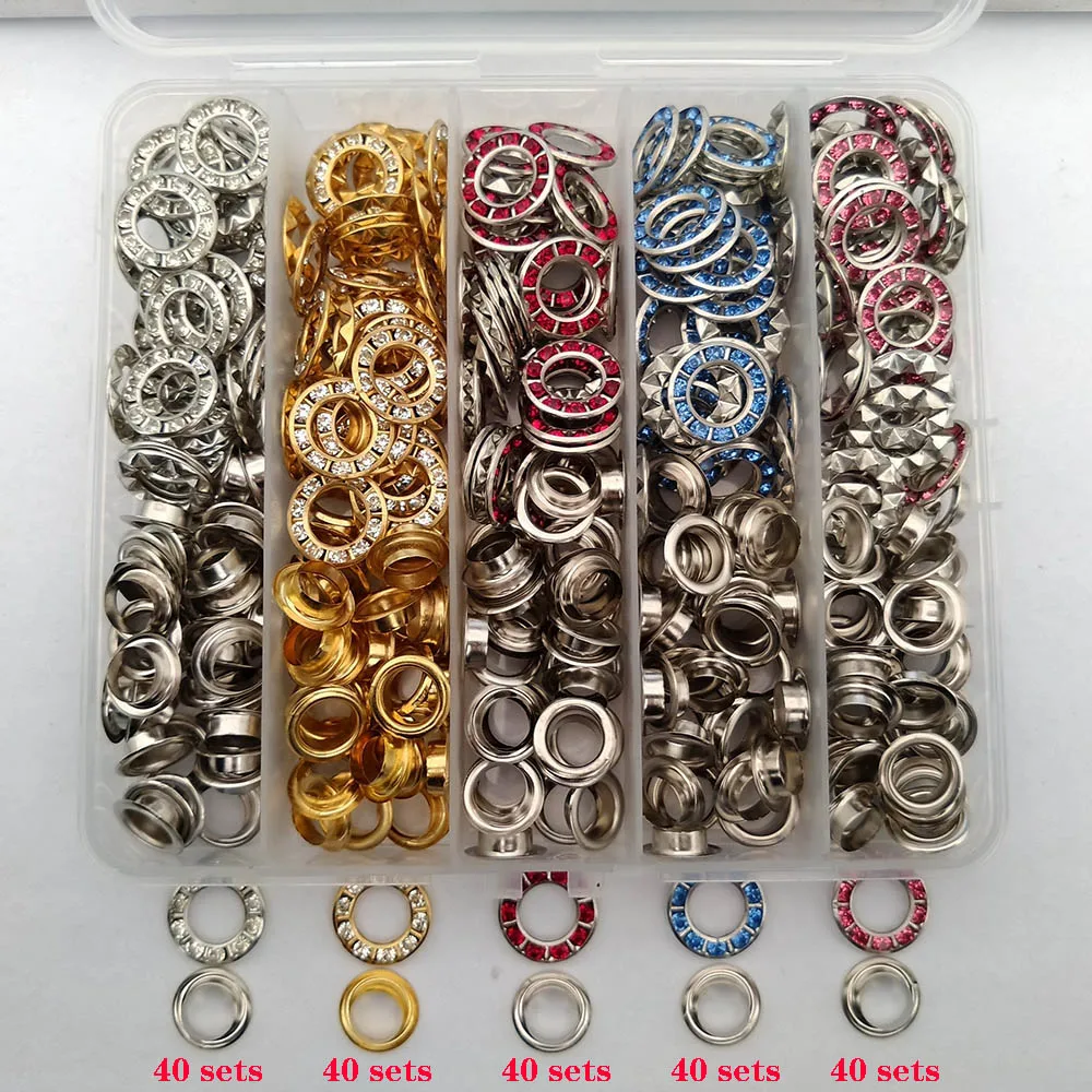 200sets/pack Mix Colors 17mm Rhinestone Eyelets Grommets Curtain Brass Colorful Crystal Diamond Eyelets LSRE001-1
