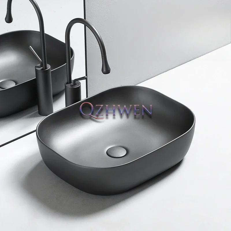40*30*14cm Gunmetal Gray Black Bathroom Sink Home Furnish Countertop Ceramic Washbasin Hotel Toilet Washroom Art Basin Faucet