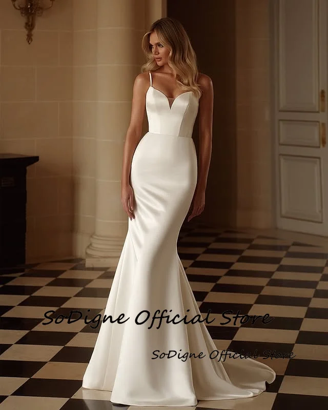 SoDigne Mermaid Satin Wedding Dresses Sweetheart Sleeveless with Shawl Bridal Dress Wedding Gown Robe De Mairee Customized 16 S4849374dc1d54e5daefa0e09c03b77ebO