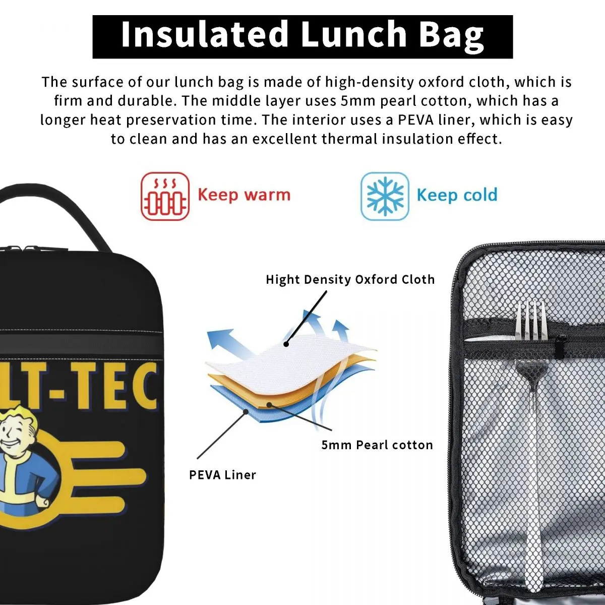 Fallouts Insulated Lunch Bag High Capacity Lunch Container Thermal Bag Lunch Box Tote College Outdoor Food Handbags 6