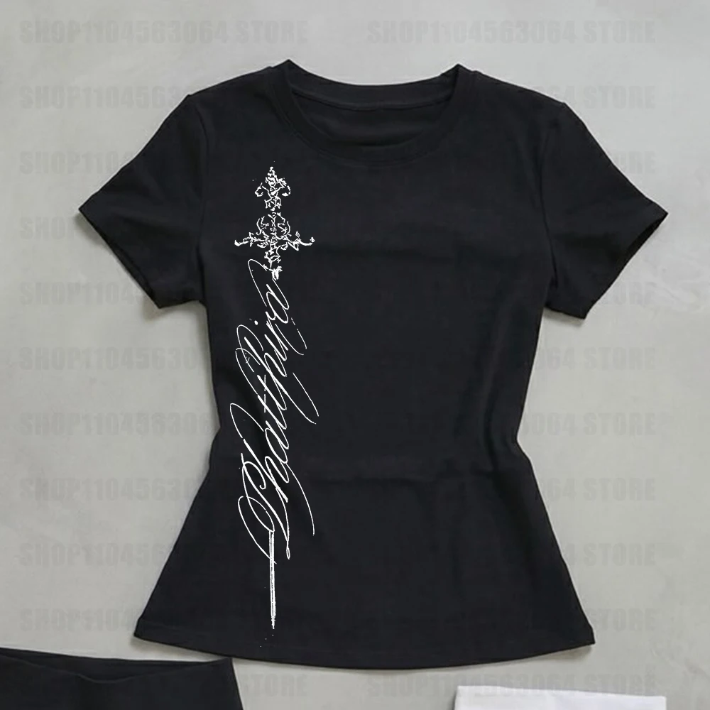 รูปสินค้า เสื้อยืดวินเทจ คอวี ทรงเข้ารูป ลายกรันจ์ กอธิค Y2K