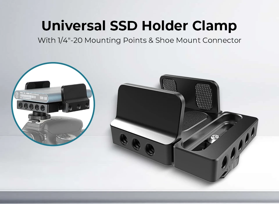 CAMVATE Universal-SSD-Halterklemme, verstellbare Breite (35 mm ~ 60 mm) mit 1/4 Zoll-20 Montagepunkten und Schuhmontageanschluss für Kamera – Detail 1