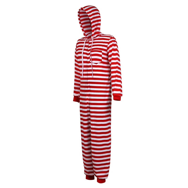 Red and White Striped Family Christmas Pajamas Sets Couple Onesie Plus Size Pajamas Matching Sets for Couples