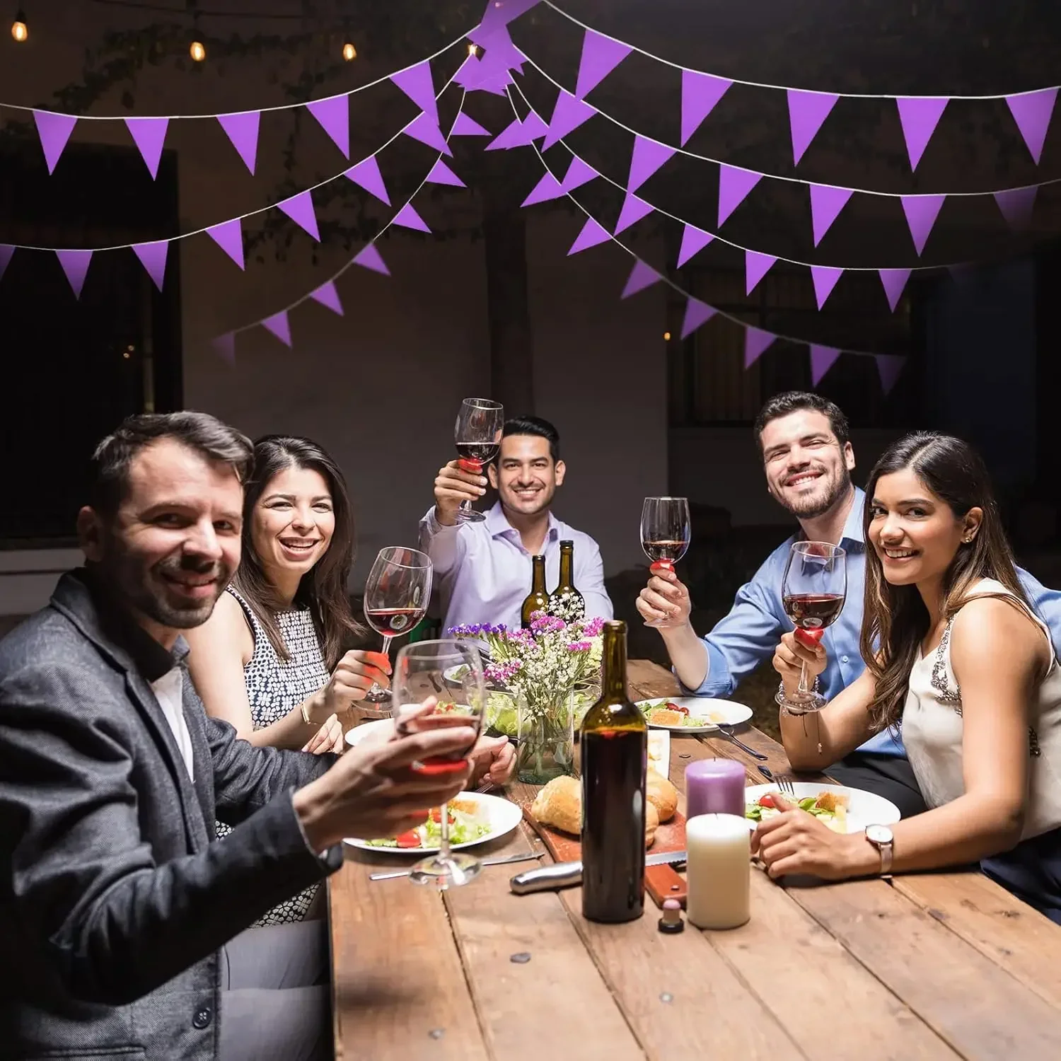 Vibrant Purple Triangle Bunting - Waterproof Pennant Flags Garland, 33ft/10m Durable Party Decoration