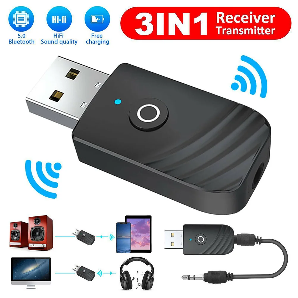 

3 In 1 USB Bluetooth Adapter 5.0 Transmiter Bluetooth for Computer TV Laptop Speaker Headset Adapter Wireless Bluetooth Receiver