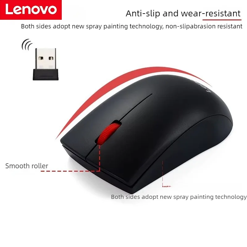 큰 빨간 점 디자인의 레노버 M120 프로 무선 마우스, USB 인터페이스, e스포츠 게임 및 노트북 액세서리에 적합