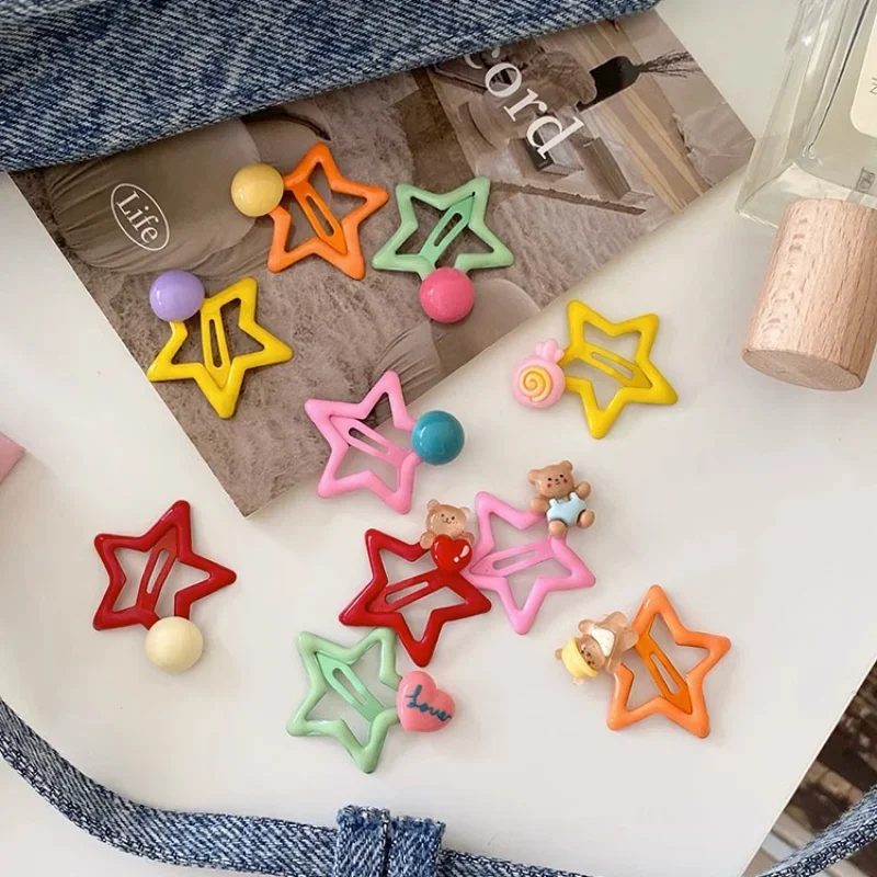

Korean Style Candy Bean Star Snap Clips Summer Cartoon Cute Sweet Pentagram Hairpin Hair Accessories for Kids Women Headdress