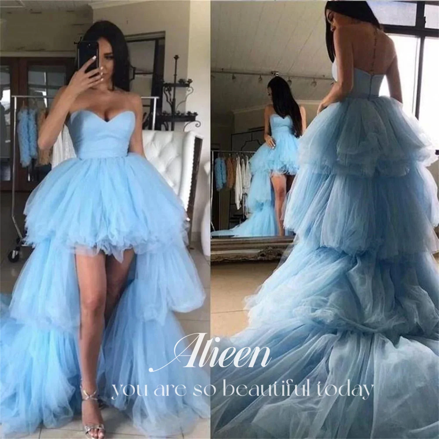 

Aileen Guest Wedding Party Dress Party Evening Elegant Luxury Celebrity Blue Formal Dresses for Prom Mesh Robe Ball Gown 2023
