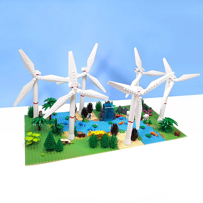 Puzzle Electric Windmill Landscape Decoration Building Block Small Particle Assembly MOC Model DIY Building Block Children\'s Toy
