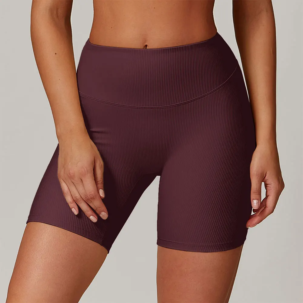Women Yoga Shorts High Waist Workout Shorts Ribbed Fitness Yoga Lift Butt Fitness Ladies Gym Running Short Pants Sportswear