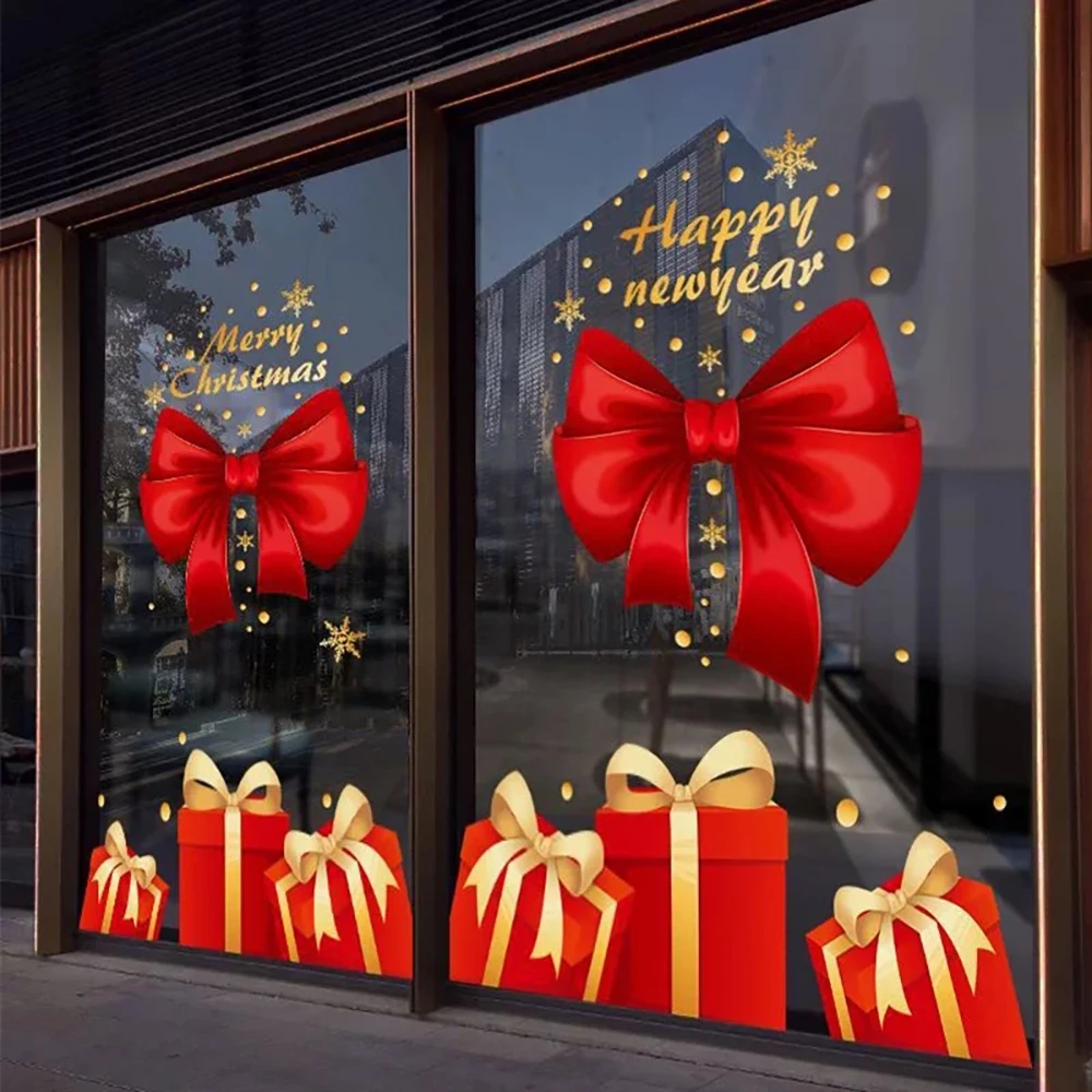 Bow Christmas stickers home windows without trace static electricity stickers holiday decoration, children's room glass