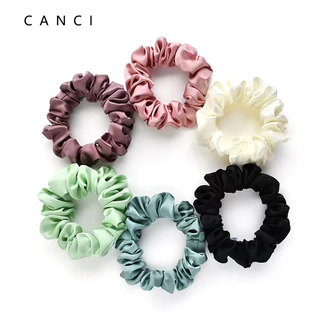100% Pure Mulberry Silk Scrunchies Hair Bands Ties Gum Elastics Ponytail Holders Pure Color for Women Girls 19 Momme 1.5CM 1