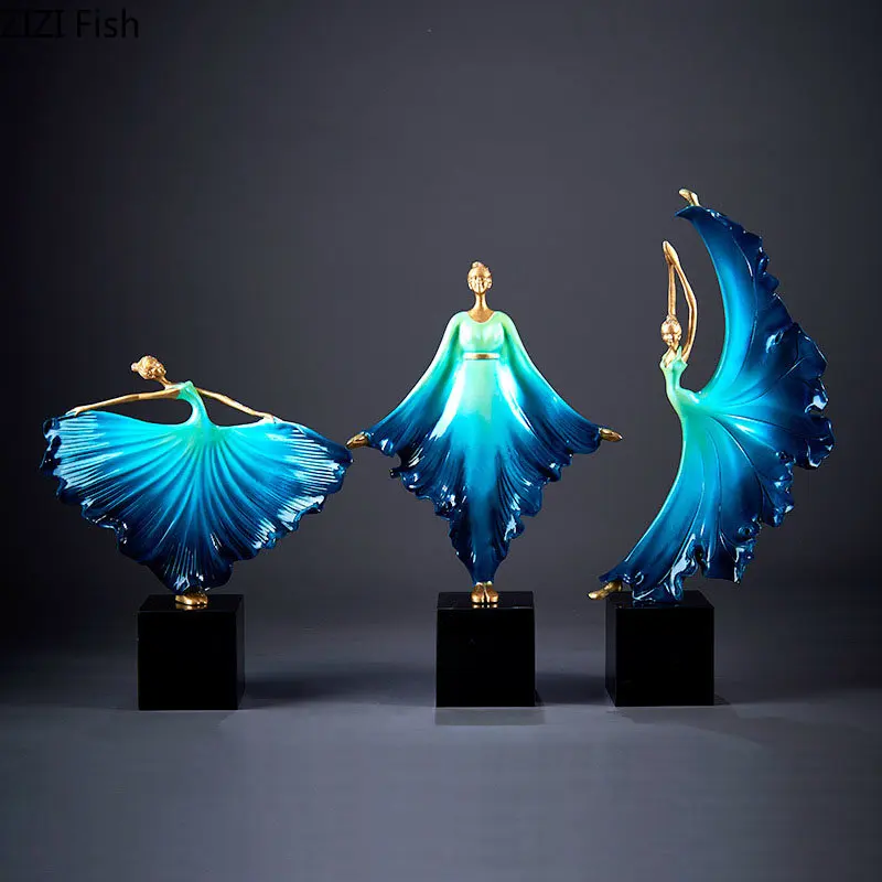Marble Base Gradient Color Peacock Dancer Artwork Sculpture Desk