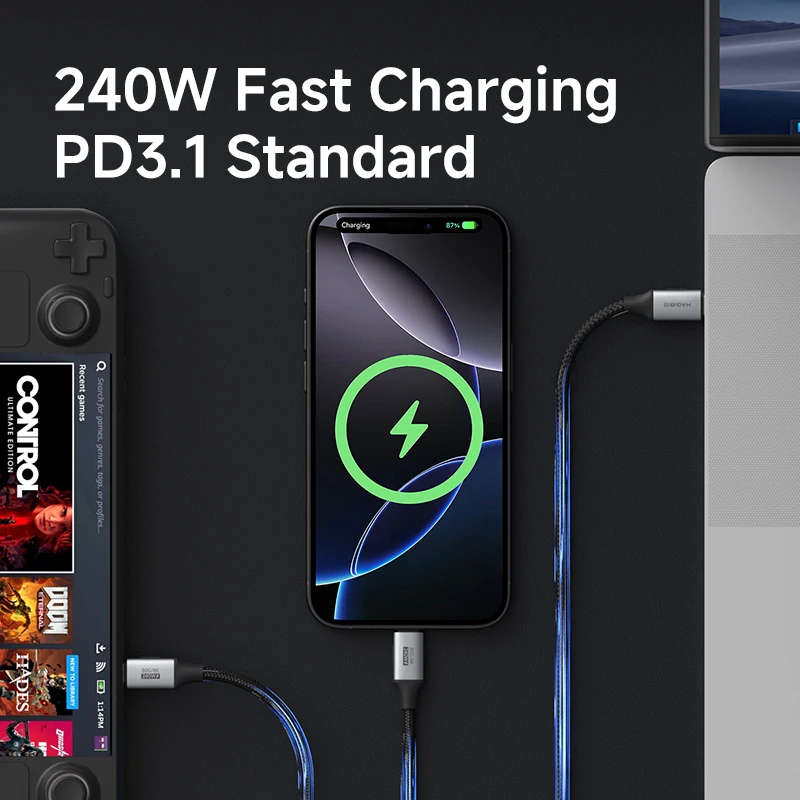 하기비스 USB 4 케이블 USB C to USB C 울트라 소프트 240W 80Gbps 고속 케이블 썬더볼트 4/5 아이폰 17 파워뱅크 호환