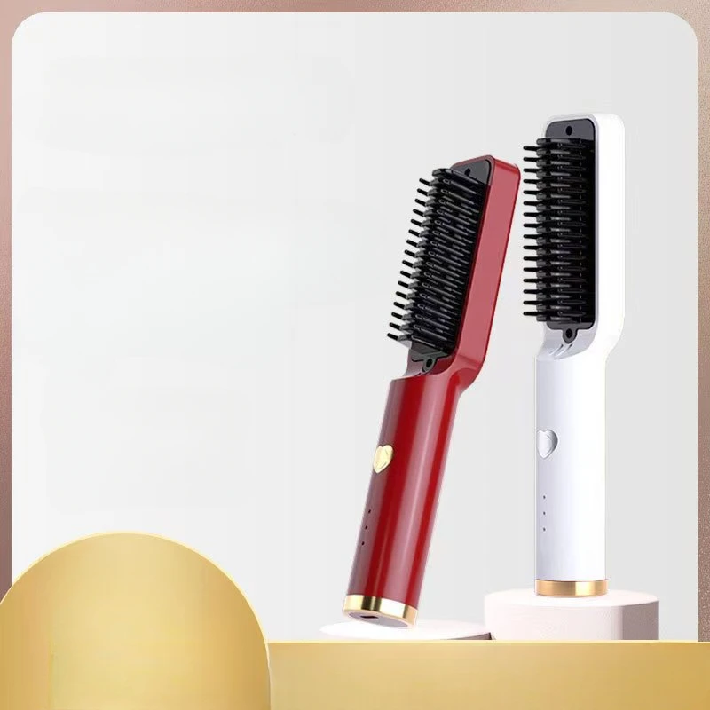 The portable straightening comb is wireless with negative ion technology and is used for straightening and styling
