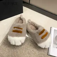 3D Cat Paw Plush Slippers Warm Slip-on House Shoes Comfortable Flat Thermal Slippers Furry Paw Couple Slippers for Men Women 1