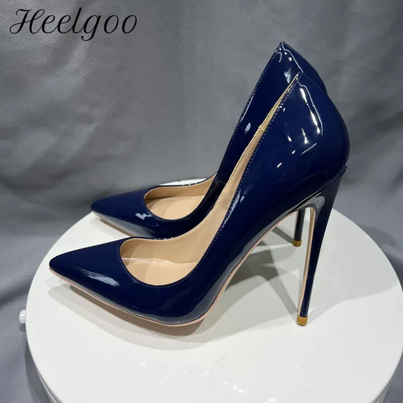 

Heelgoo Glossy Navy Women Pointy Toe High Heel Shoes Comfortable Classic Formal Dress Stiletto Pumps 12cm 10cm 8cm Customizable