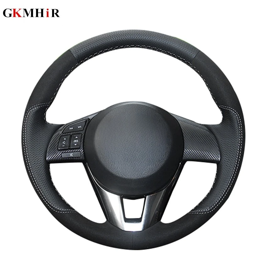 

GKMHiR DIY Hand-stitched Black Genuine Leather Car Steering Wheel Cover for Mazda 3 Mazda 5 Mazda 6 2003-2009